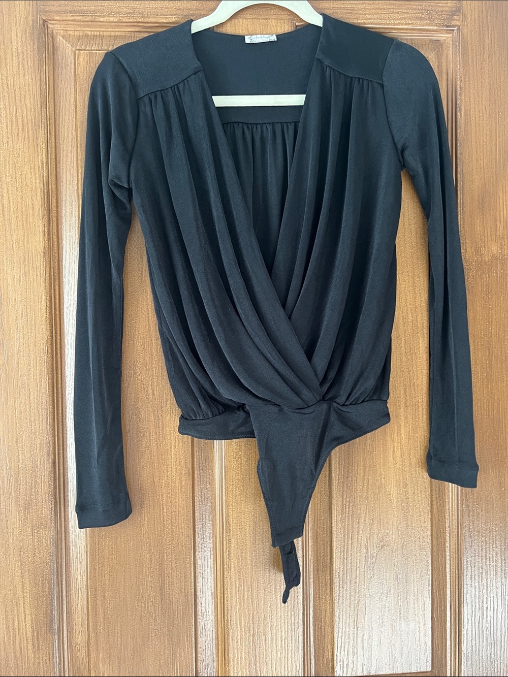 Free People Black Draped Wrap Bodysuit - Long Sleeve